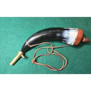 Hand Carved Powder Horn with Leather Strap